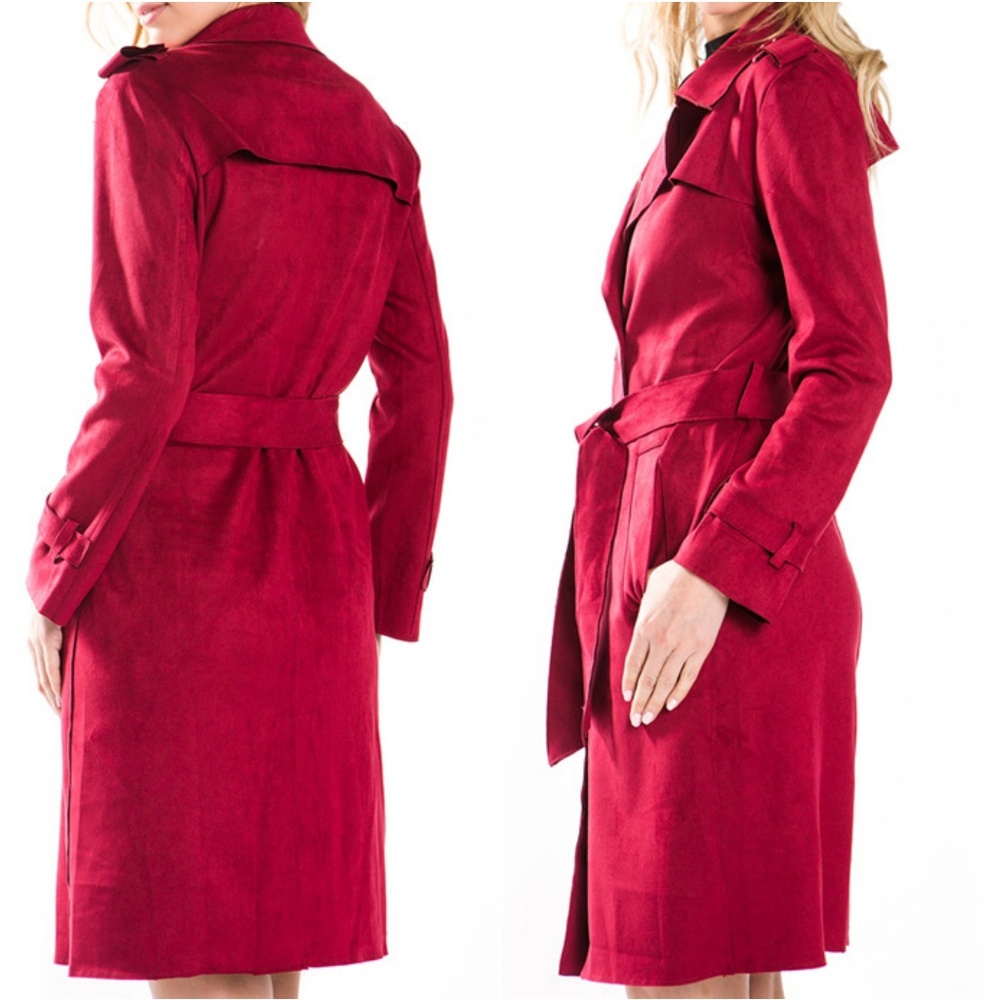BURGUNDY SUEDE TRENCH COAT - Picture 4 of 4